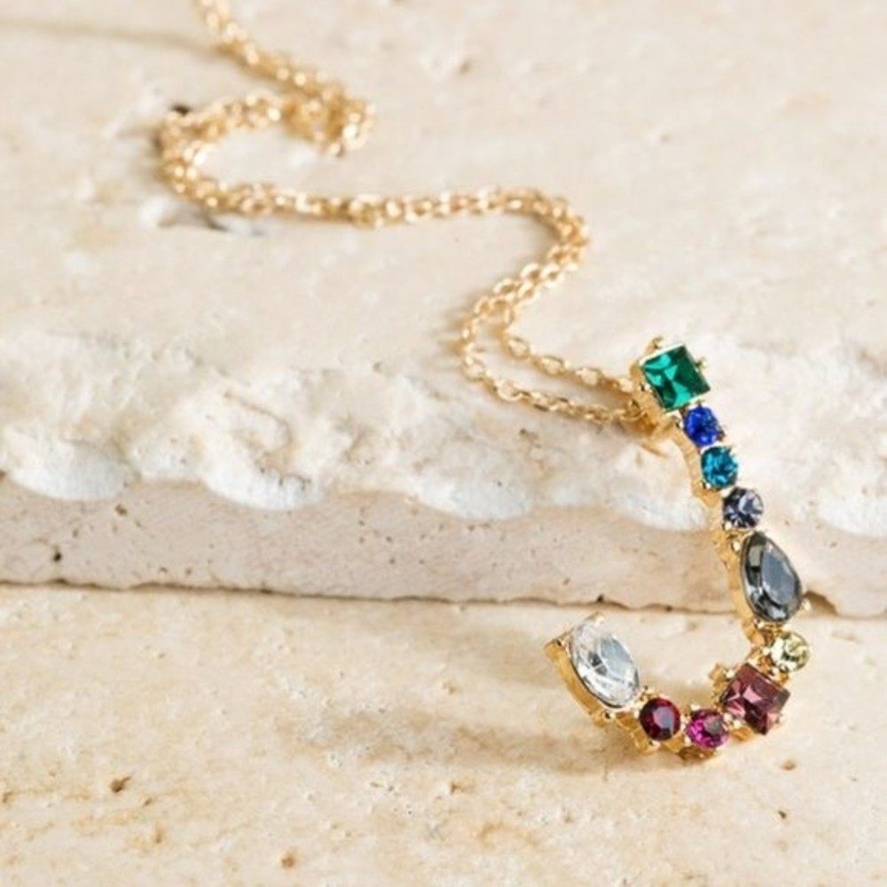 Multicolored Rhinestone Initial Necklace - Picture 9 of 16
